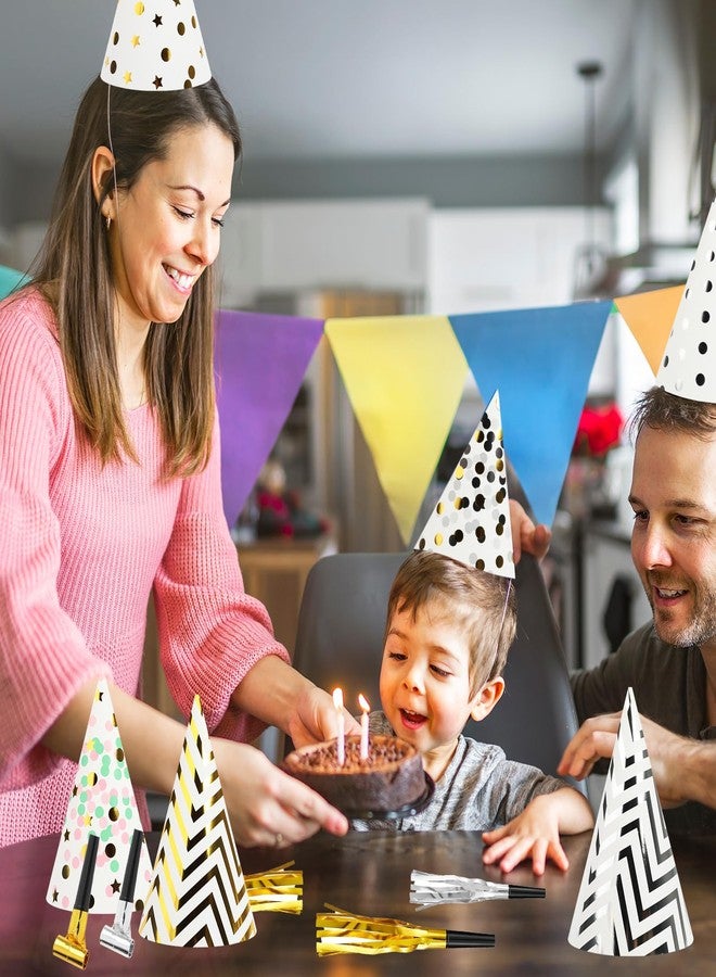 HEYTIMI 60 PCS Birthday Party Cone Hats with Party Blowers Metallic Foil Themed Hats Noise Makers Assorted Colors for Birthday Baby Shower Anniversary Holiday Events - Image 4